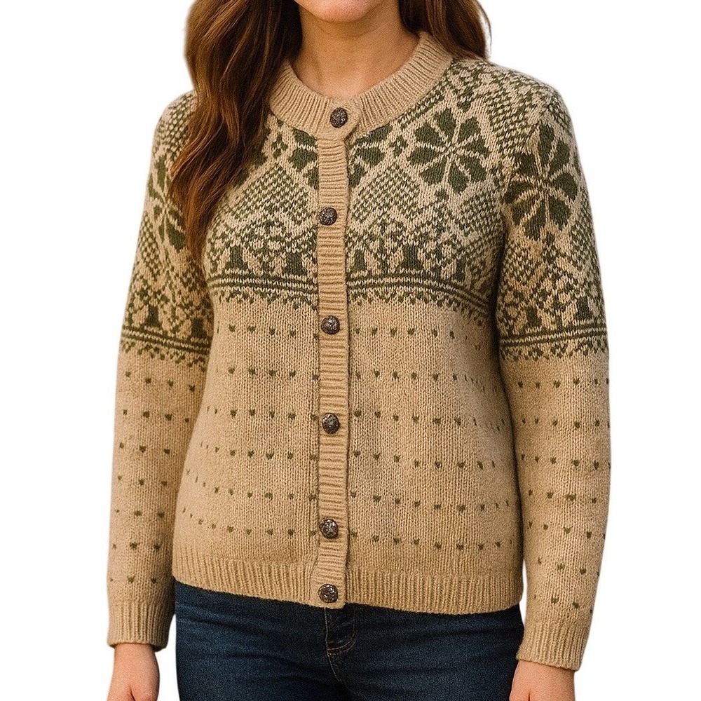 Alps Women's Apparel Wool Blend Fair Isle‎ Knit Cardigan Sweater Button Up Sz S